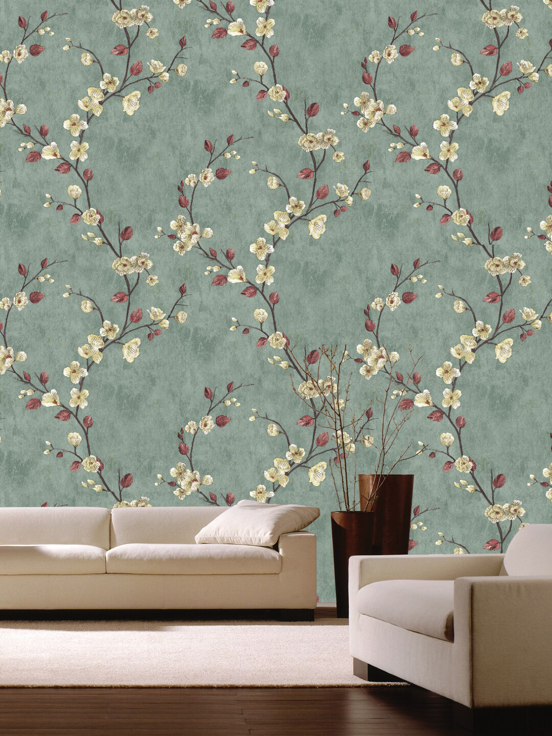 Jaamso Royals Green Flower Design Botanical Vinyl Self Adhesive Wallpaper