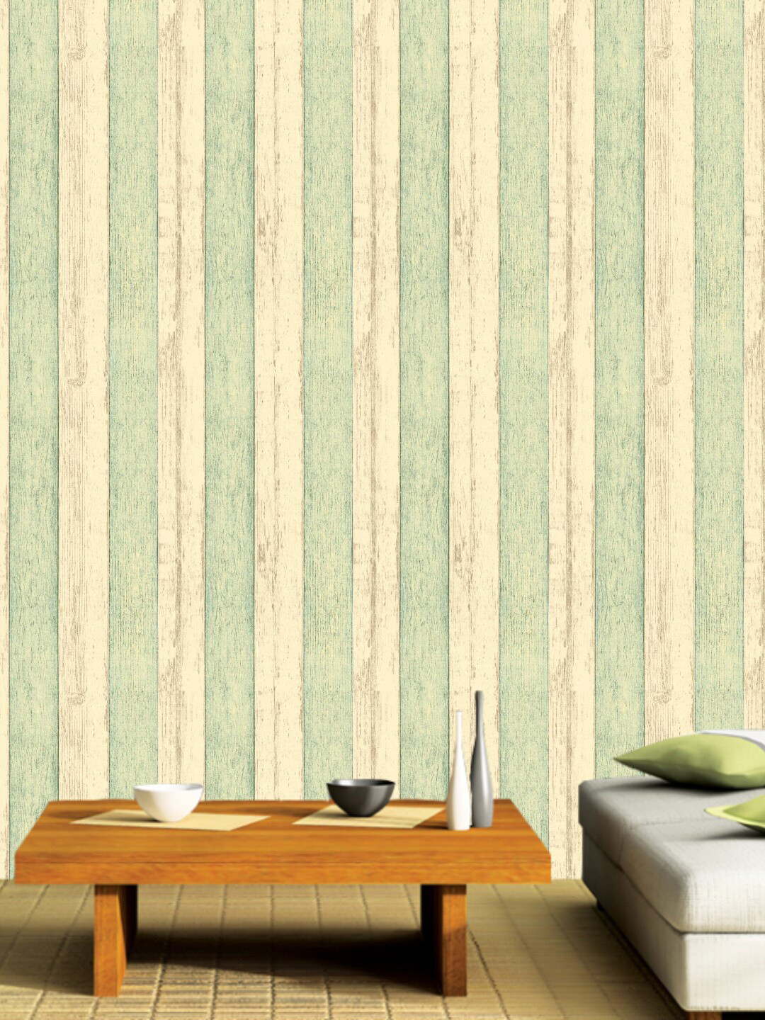 Jaamso Royals Green & Beige Striped Self Adhesive Wallpaper