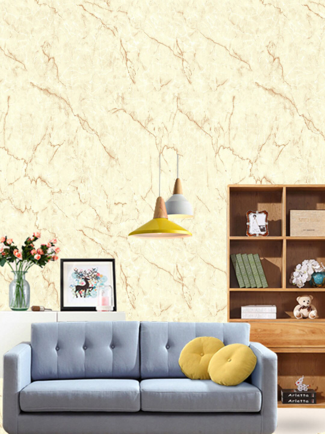 Jaamso Royals Off-White & Brown Matte Vinyl Self Adhesive Wallpaper