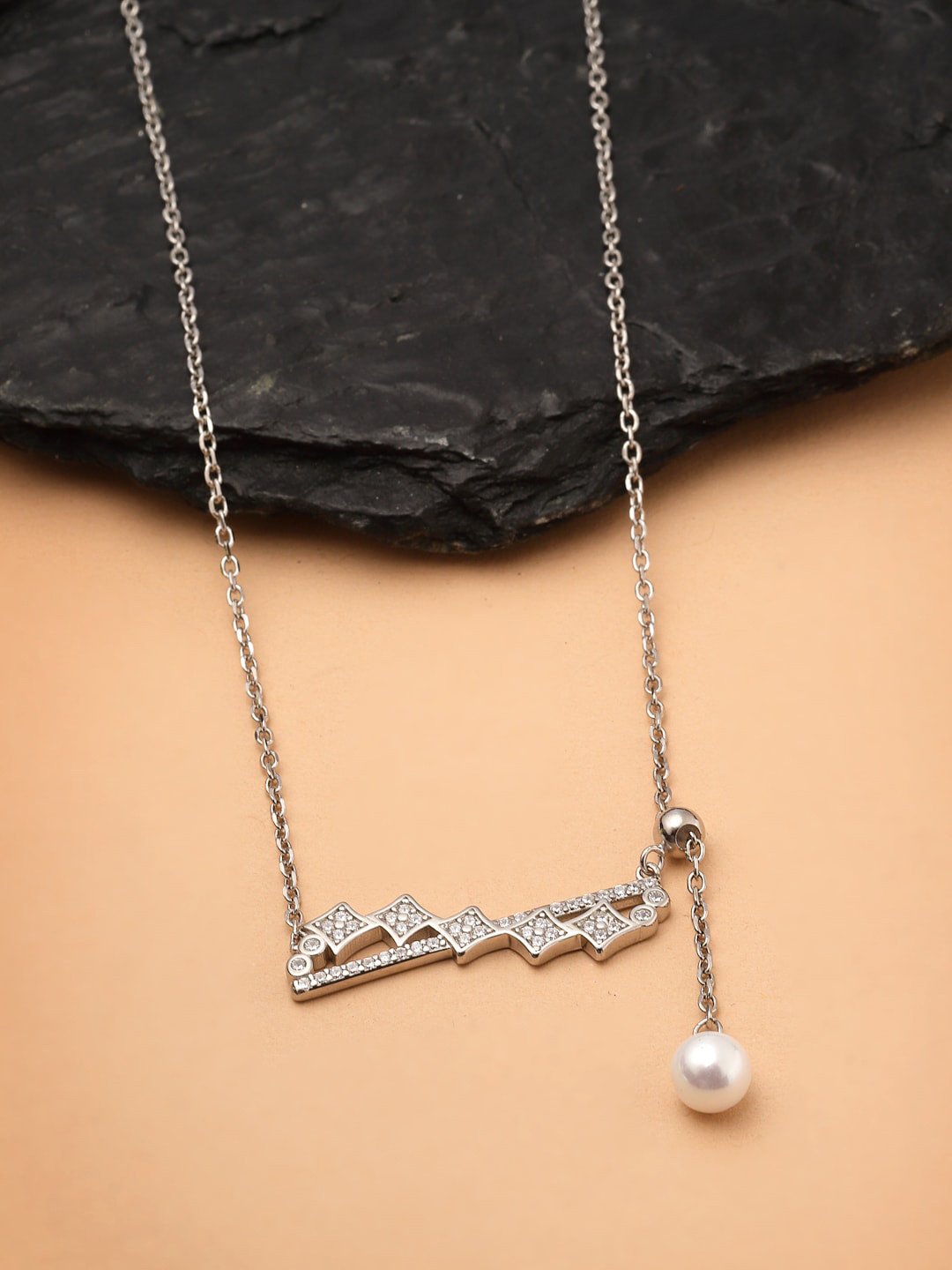 Pissara by Sukkhi Rhodium-Plated CZ-Studded 925 Sterling Silver Pendant With Chain
