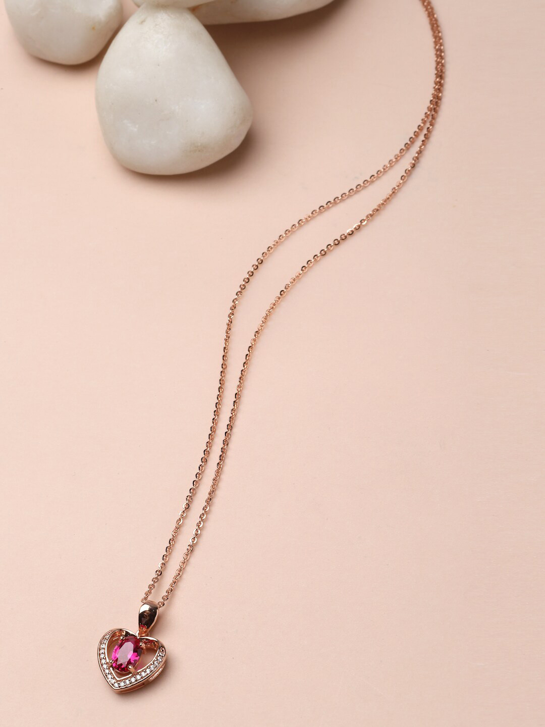 Pissara by Sukkhi 925 Sterling Silver CZ-Studded & Heart Charm Pendant With Chain