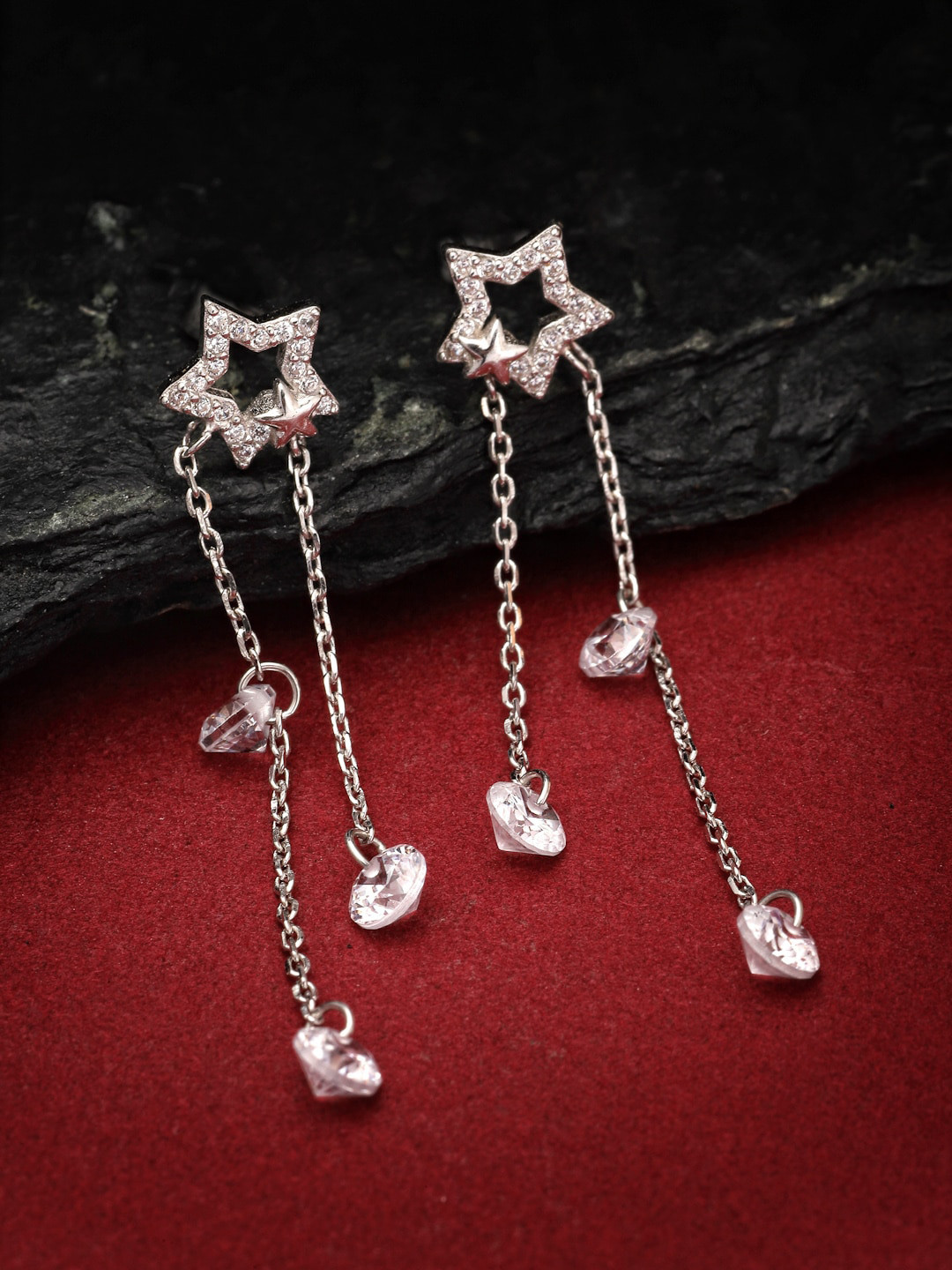 Pissara by Sukkhi Rhodium-Plated Cubic Zirconia Star Shaped Drop Earrings