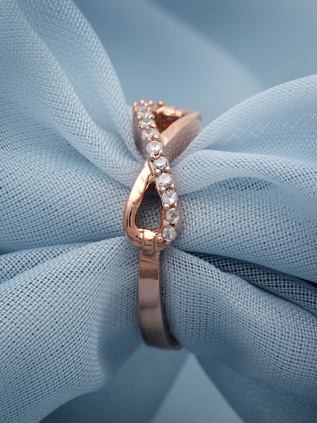 Pissara by Sukkhi Rose Gold-Plated 925 Sterling Silver Cubic Zircinia Studded Finger Ring