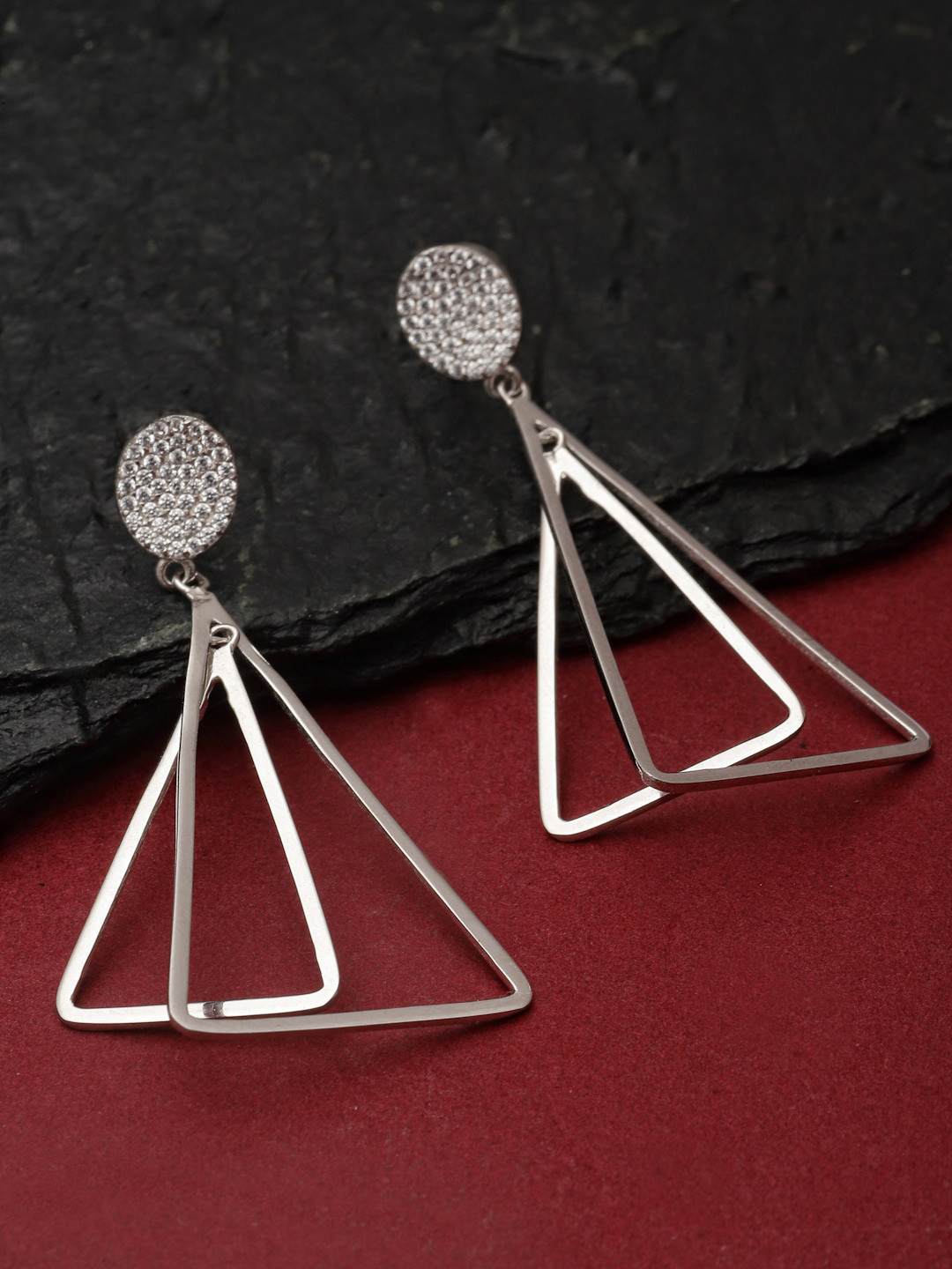 Pissara by Sukkhi 925 Sterling Silver Triangular Cubic Zirconia Drop Earrings