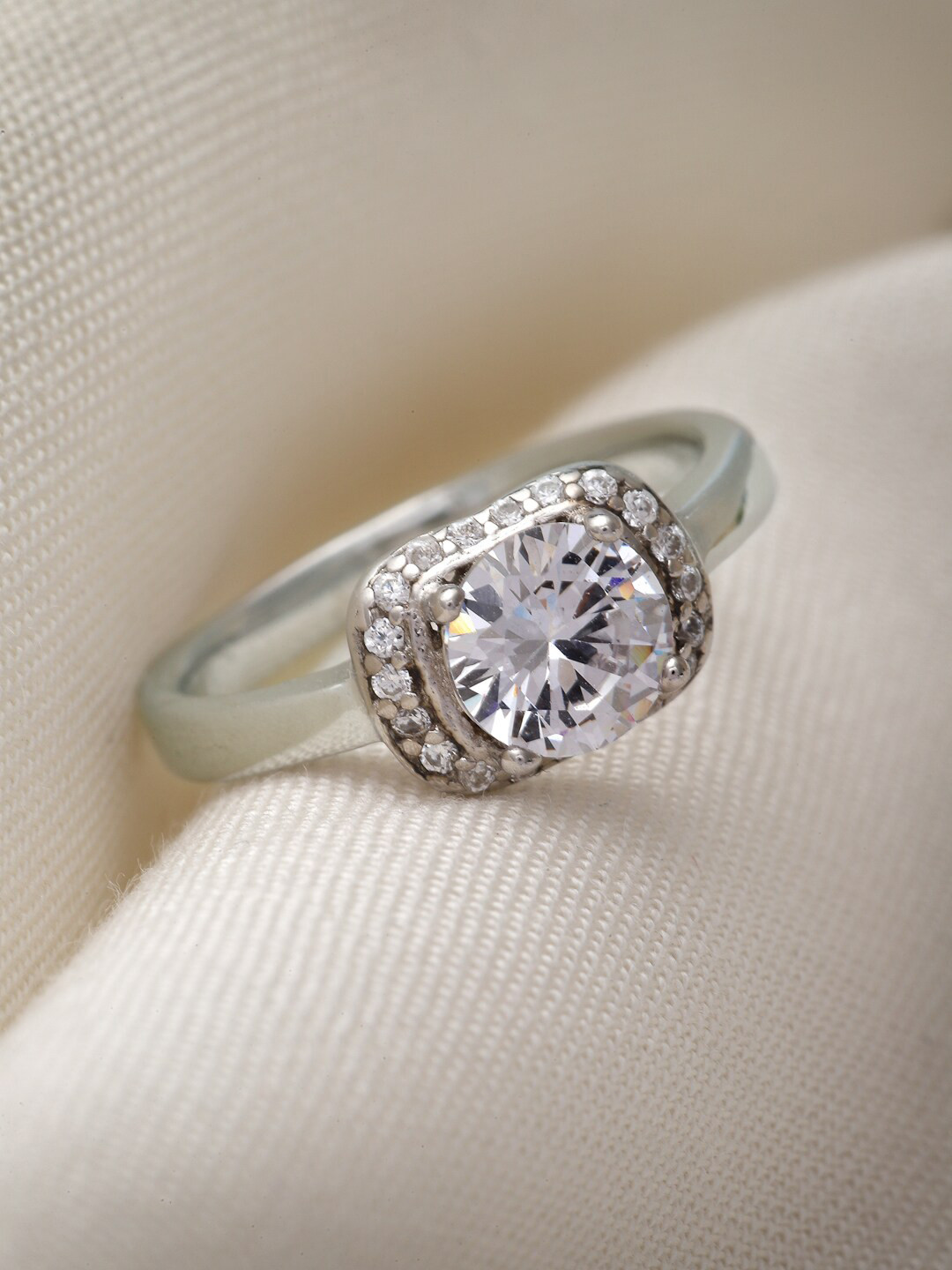 Pissara by Sukkhi Rhodium-Plated 925 Sterling Silver Cubic Zircinia Studded Finger Ring