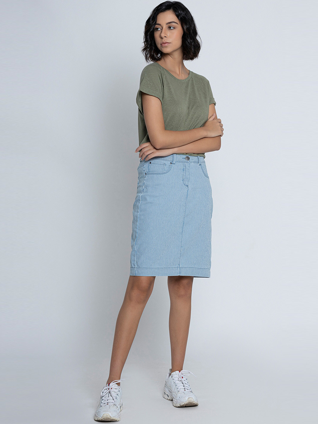 B.Copenhagen Striped Knee-Length Pencil Skirt