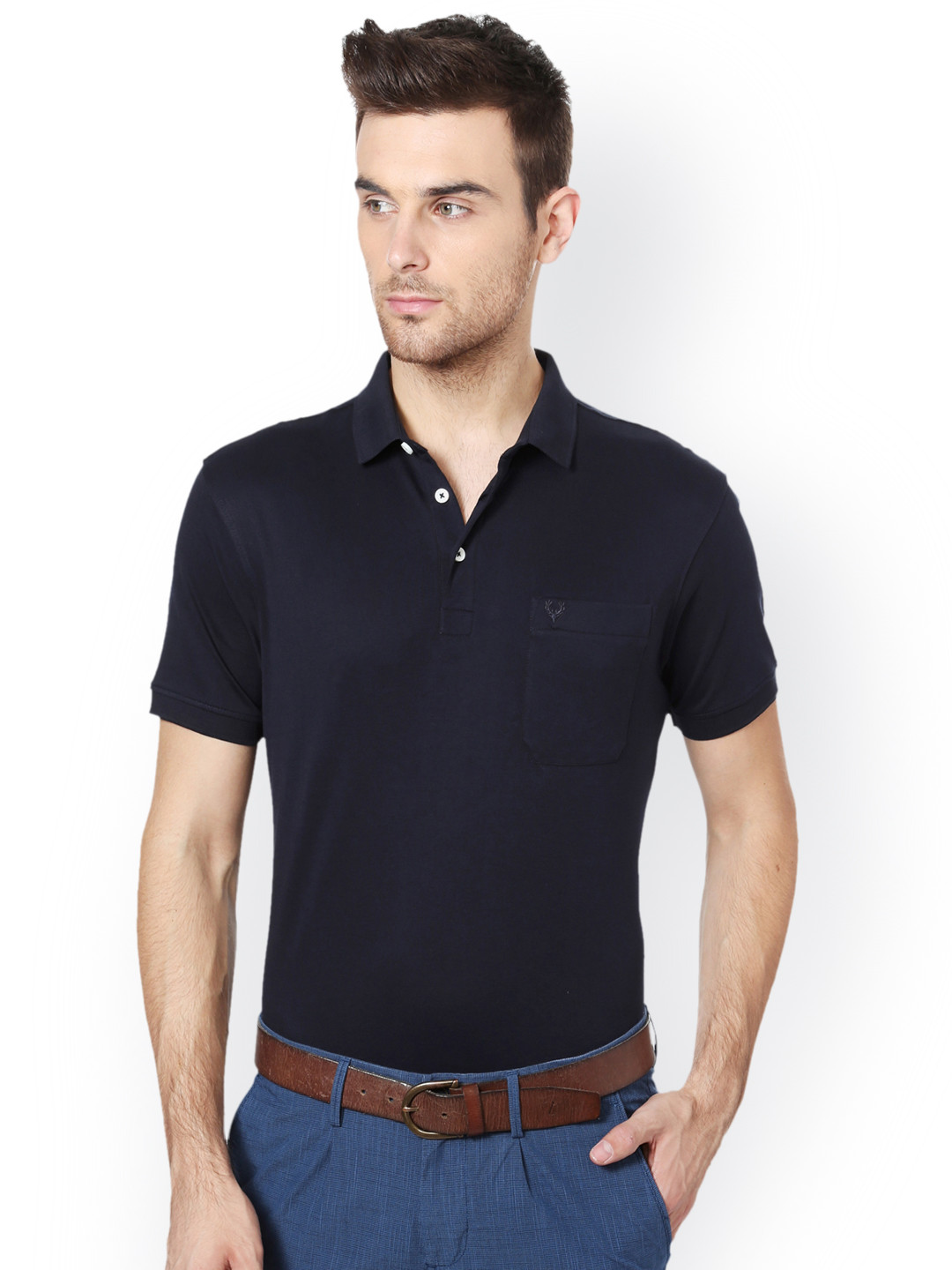 Buy Allen Solly Men Navy Blue Solid 