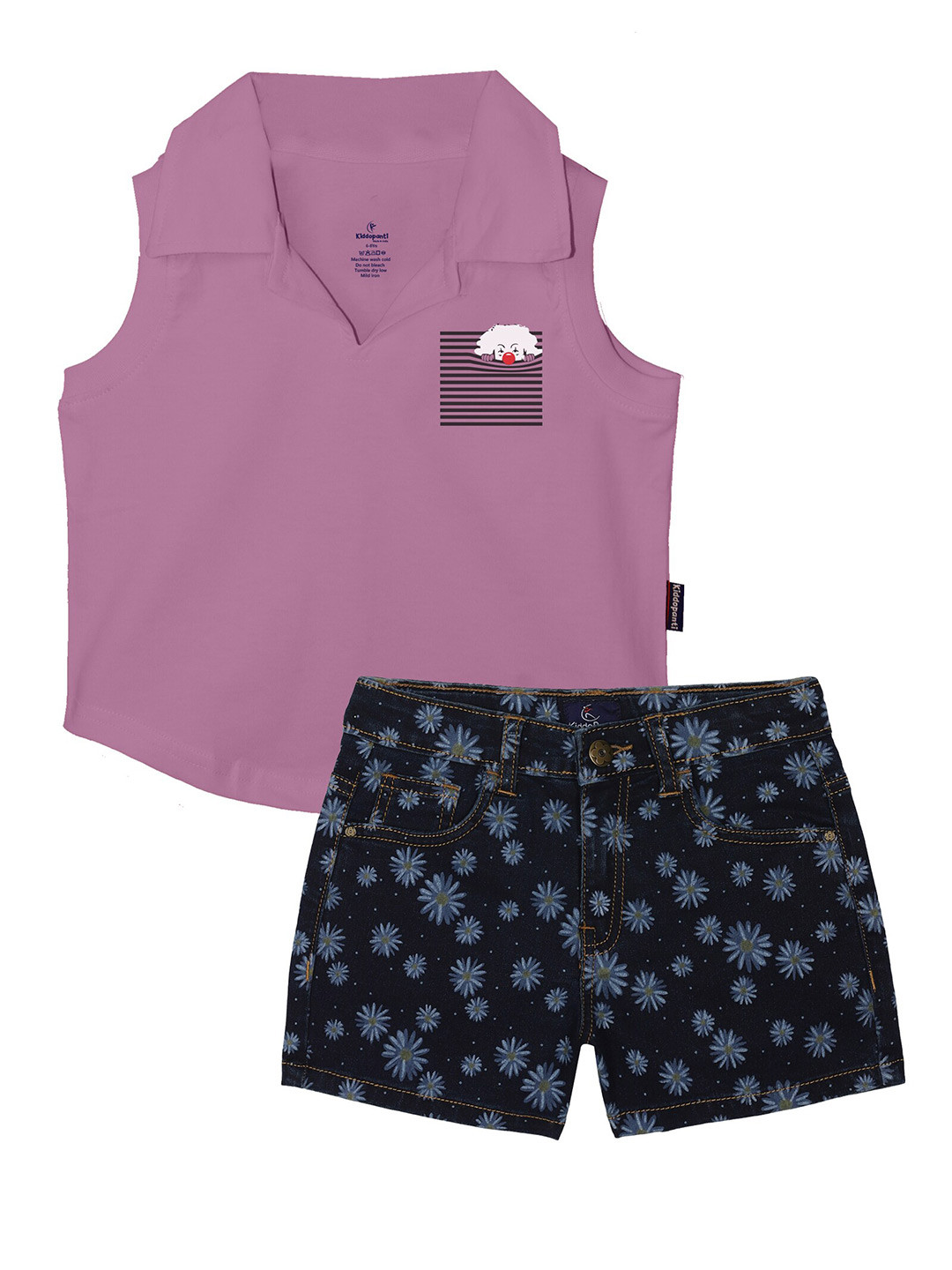 KiddoPanti Girls Polo Collar T-shirt with Shorts