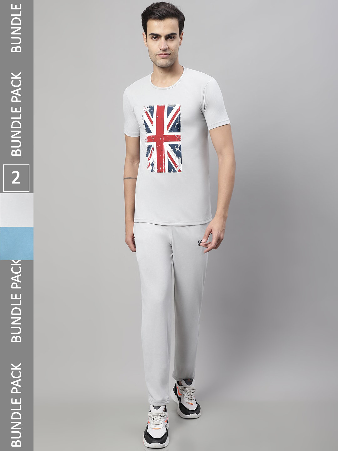 MACK JONNEY Pack Of 2 Skin-Friendly Printed T-shirt With Track Pants Sports Co-Ords Set