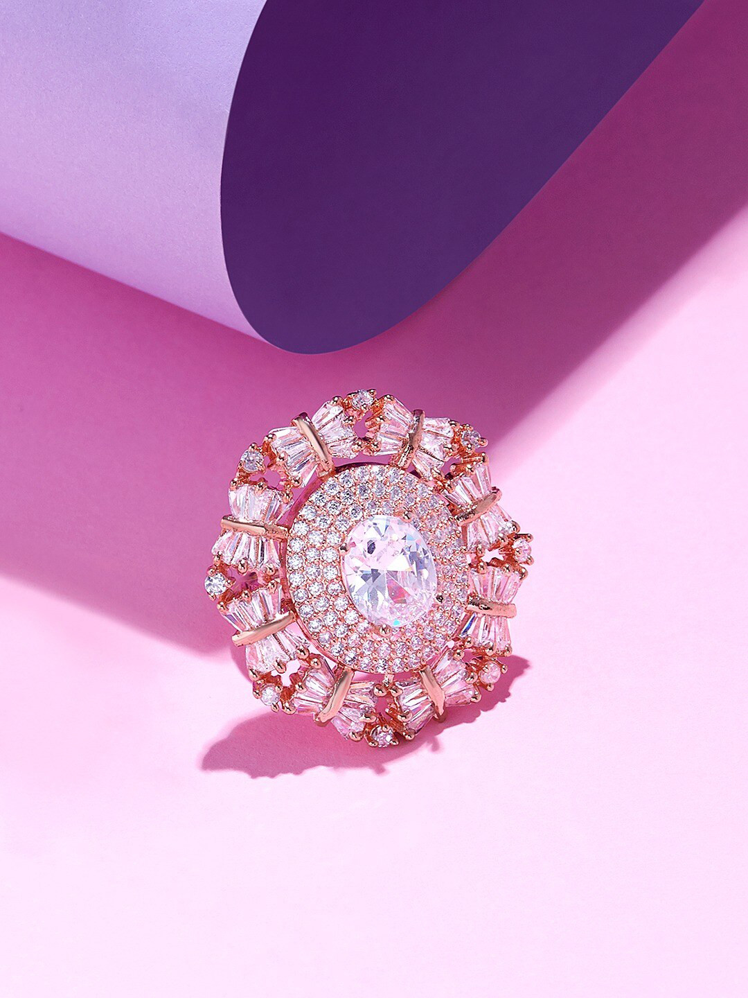 Zaveri Pearls Rose Gold-Plated & CZ-Studded Ring