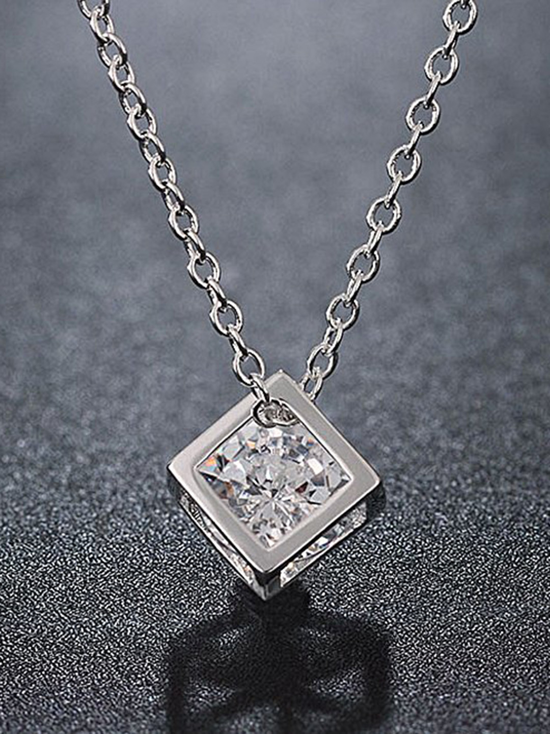 MYKI Silver-Plated CZ-Studded Cube Shaped Pendant With Earrings
