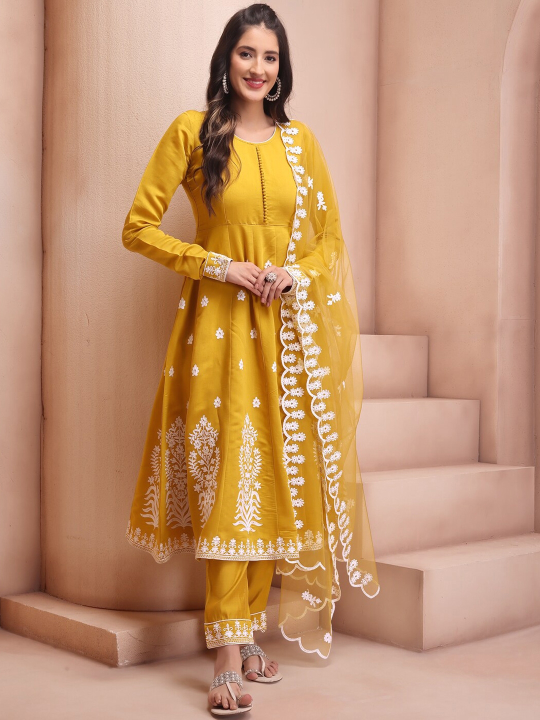 Yellow cotton anarkali outlet