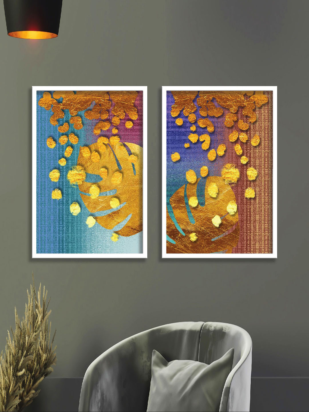 SAF 2-Pcs Blue & Purple Painted UV Coating Wall Arts