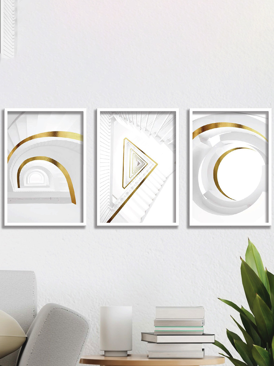 SAF 3Pcs White Framed Modern Art Wall Painting