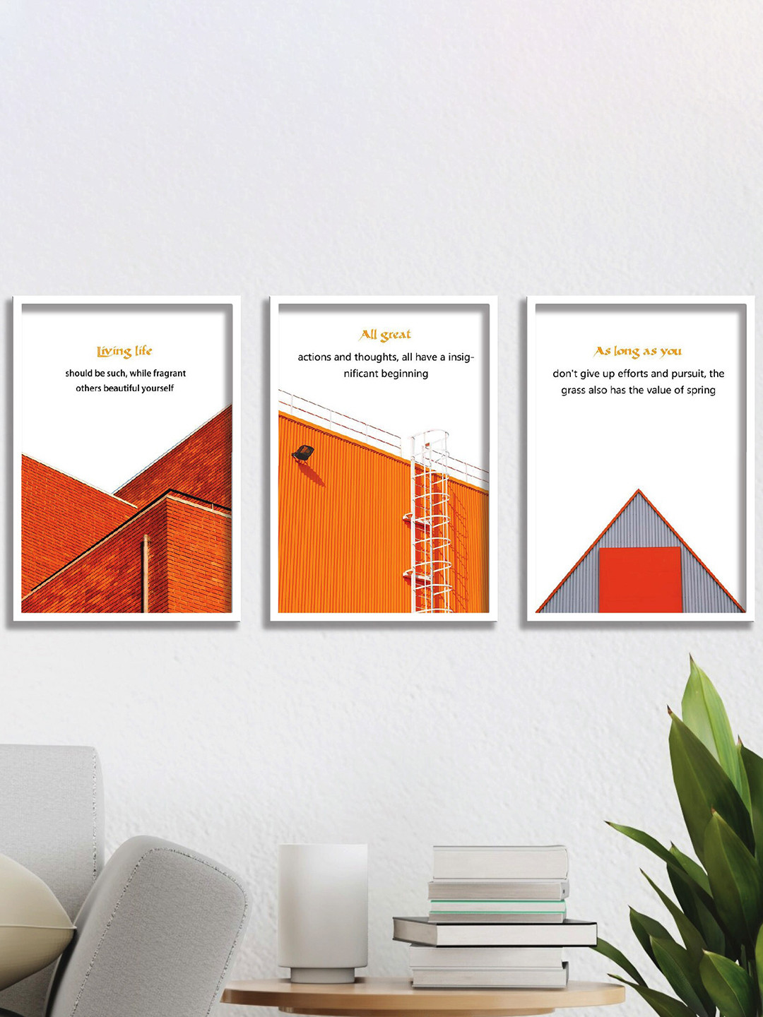 SAF Quotes Orange Paper 3 Pcs Wall Living Room Rectangle Paintings Wall Art -19.5 x 13.5In