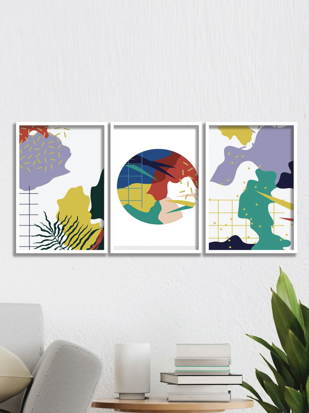 SAF 3 Pieces White & Purple Modern Painting Wall Art