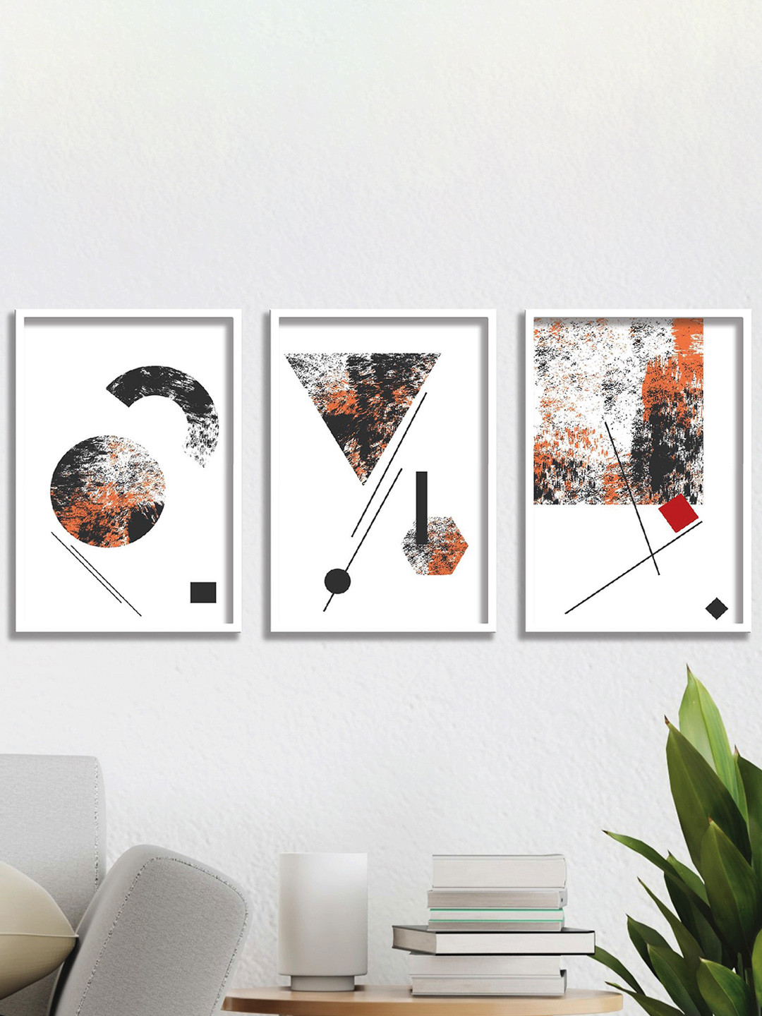 SAF White Paper 3 Pcs Wall Living Room Rectangle Paintings Wall Art -19.5 x 13.46In