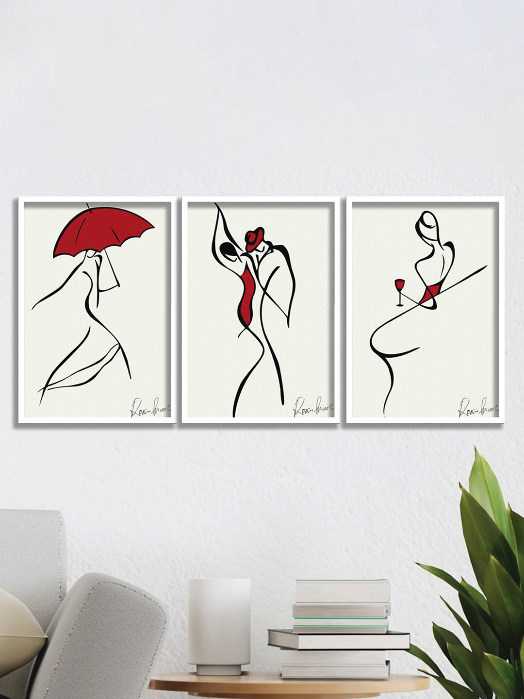 SAF Red Paper 3 Pcs Wall Living Room Rectangle Potrait Paintings Wall Art -13.5 x 19.5In