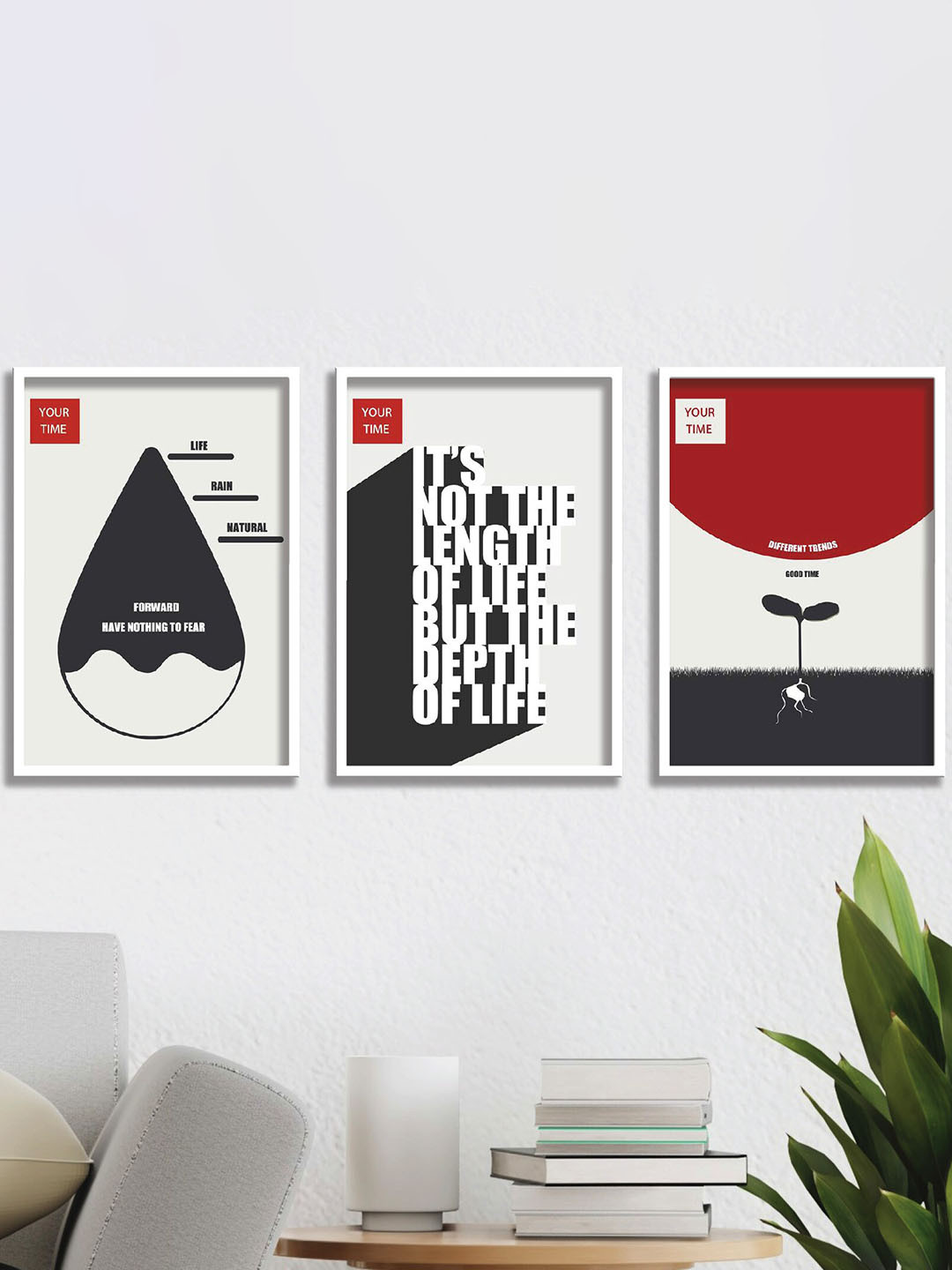 SAF Off-White & Black 3 Pieces Motivational Quotes Painting Waterproof Wall Arts