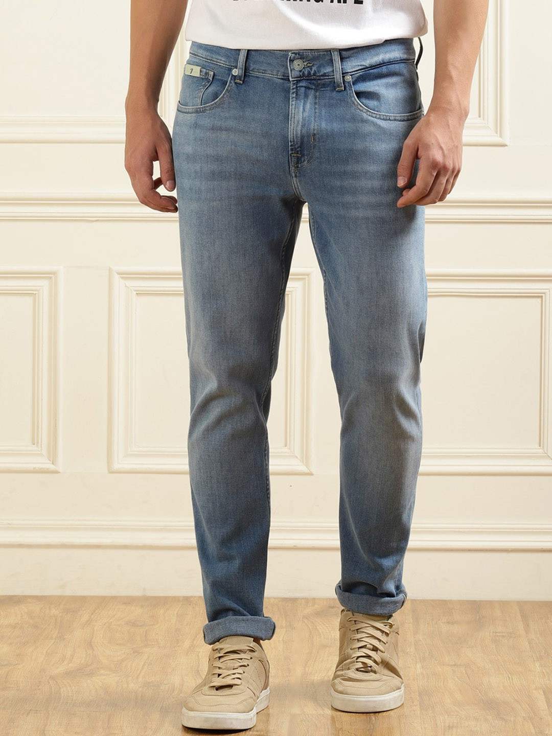 7 For All Mankind Men Slim Fit Light Fade Whiskers Jeans