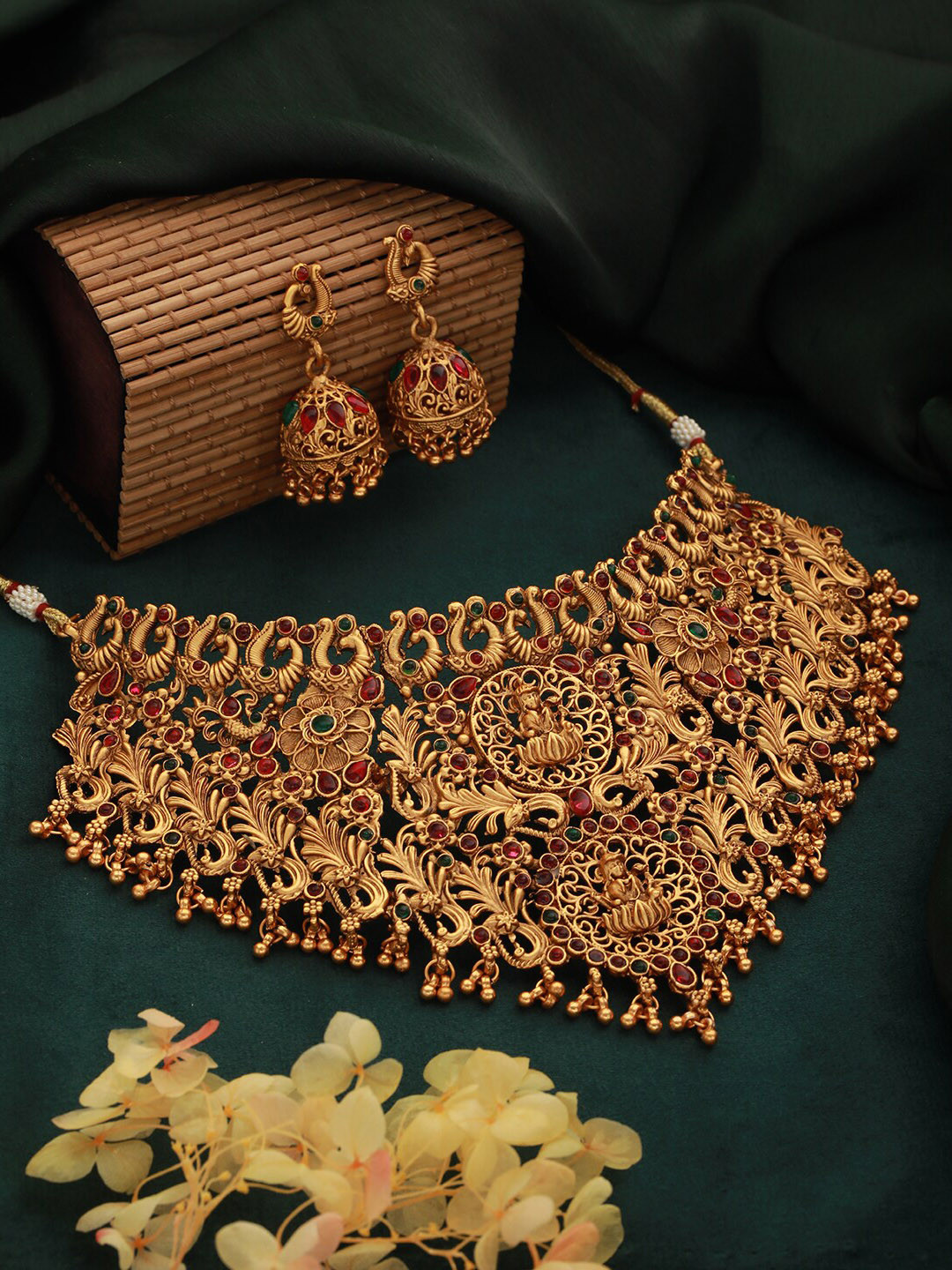 Jazz and Sizzle Gold-Plated Stone-Studded & Beaded Necklace & Earrings