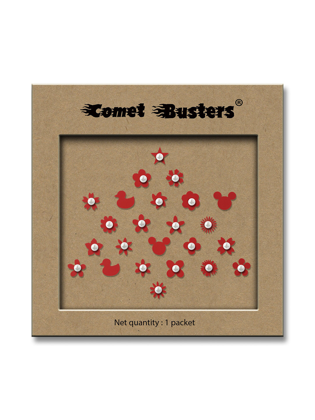 Comet Busters Kids Red Embellished Reusable Designer Stickers - 24 Pcs