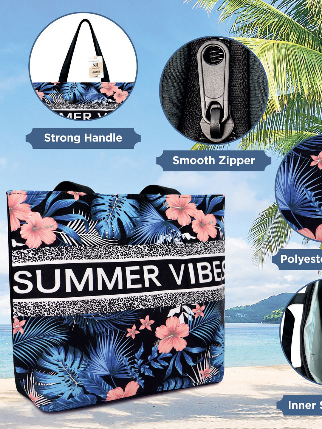 NFI essentials Set of 2 Floral Printed Oversized Structured Tote Bag