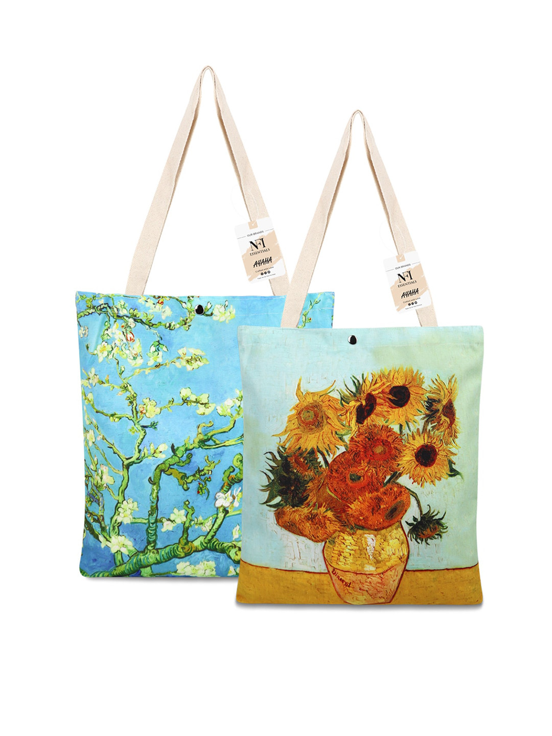 NFI essentials Pack Of 2 Floral Printed Shopper Canvas Tote Bag