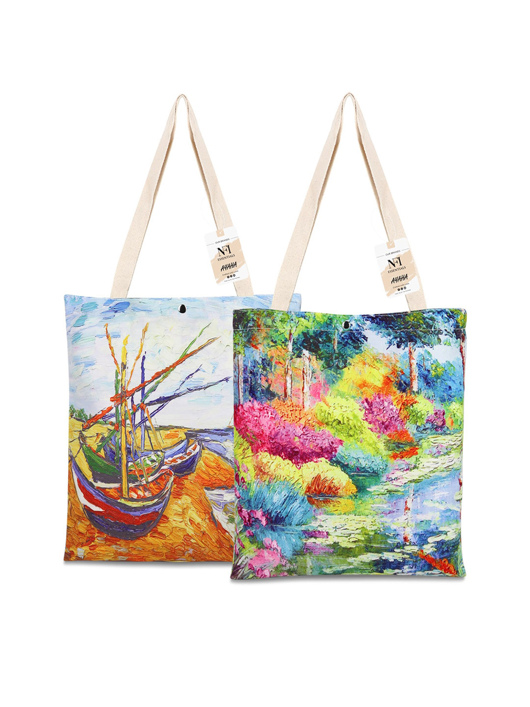 NFI essentials Set of 2 Graphic Printed Structured Canvas Tote Bag