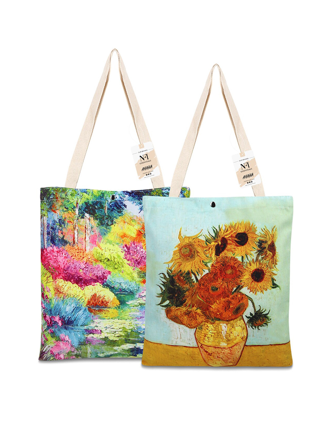 NFI essentials Set of 2 Printed Structured Canvas Tote Bag
