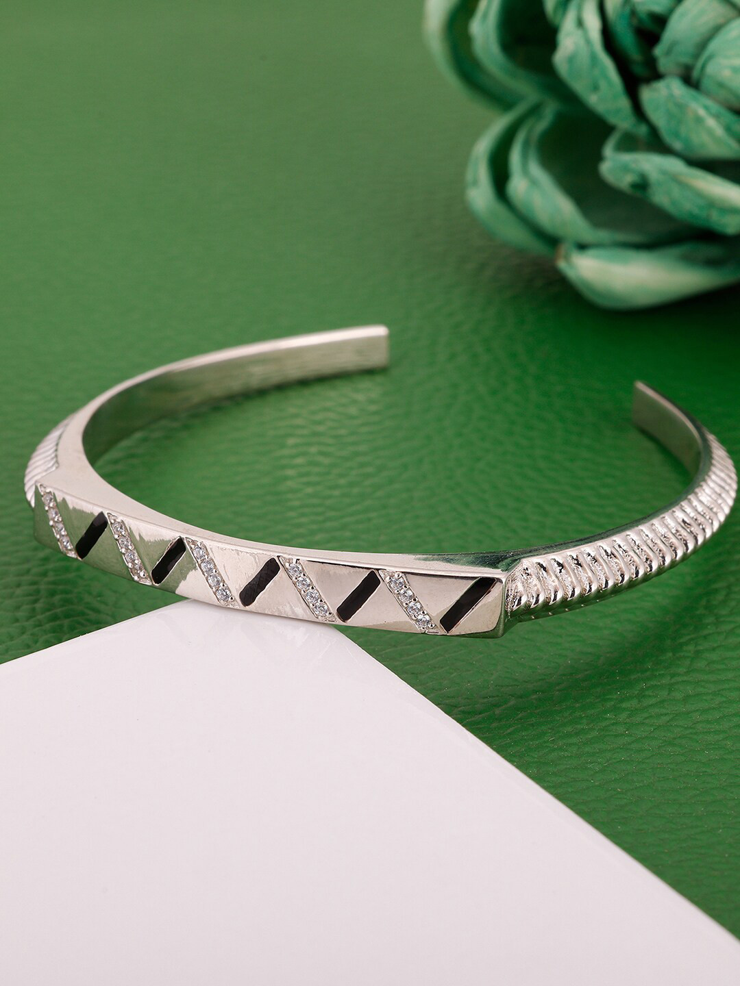 GIVA Rhodium-Plated CZ Bangle-Style Bracelet