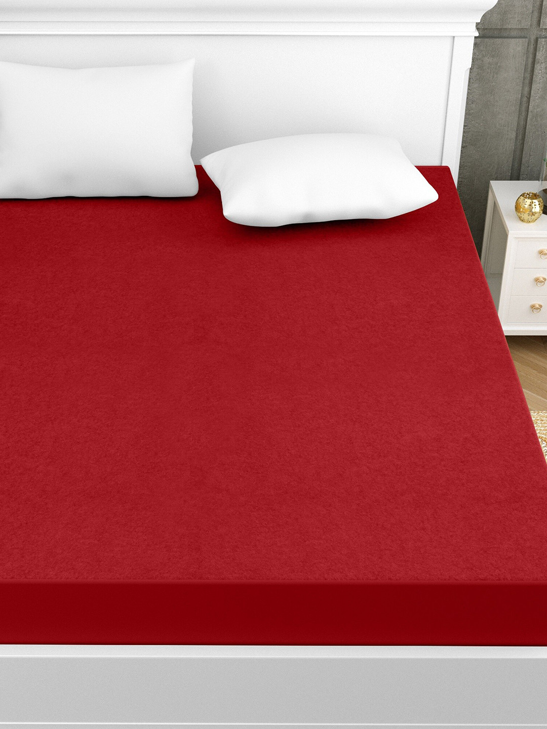 HOMEMONDE Maroon Terry Cotton 360 Wide Elasticated & Waterproof Mattress Protector