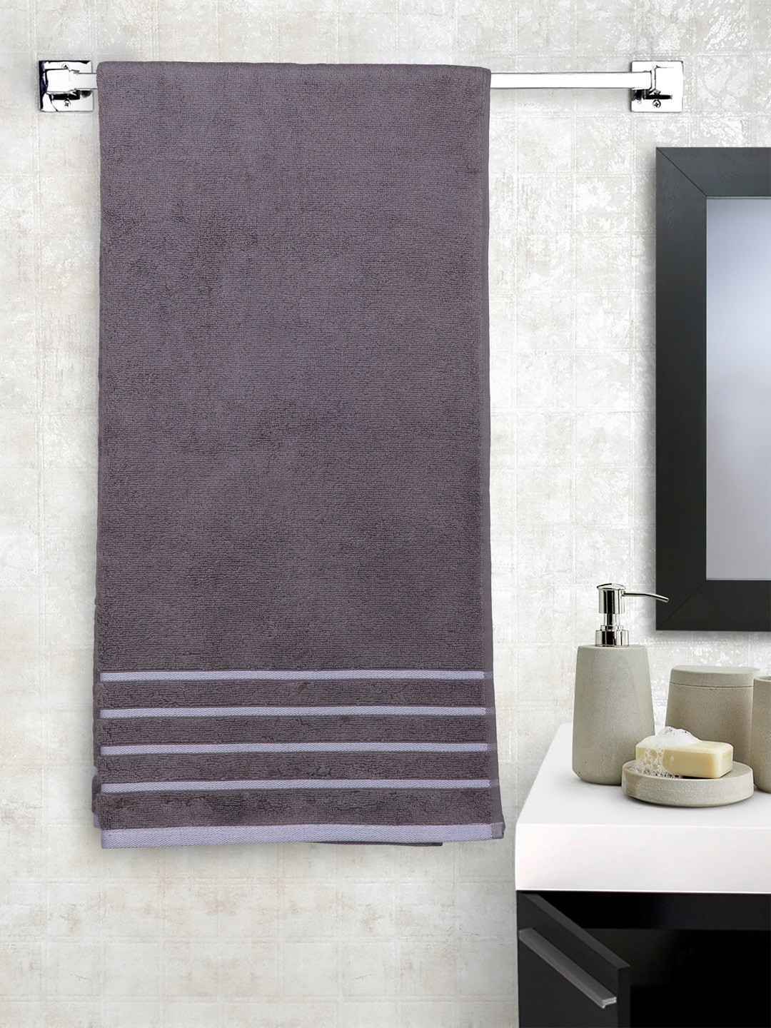 MARK HOME Grey Cotton 500 GSM Zero Twist Anti Microbial Treated Bath Towel