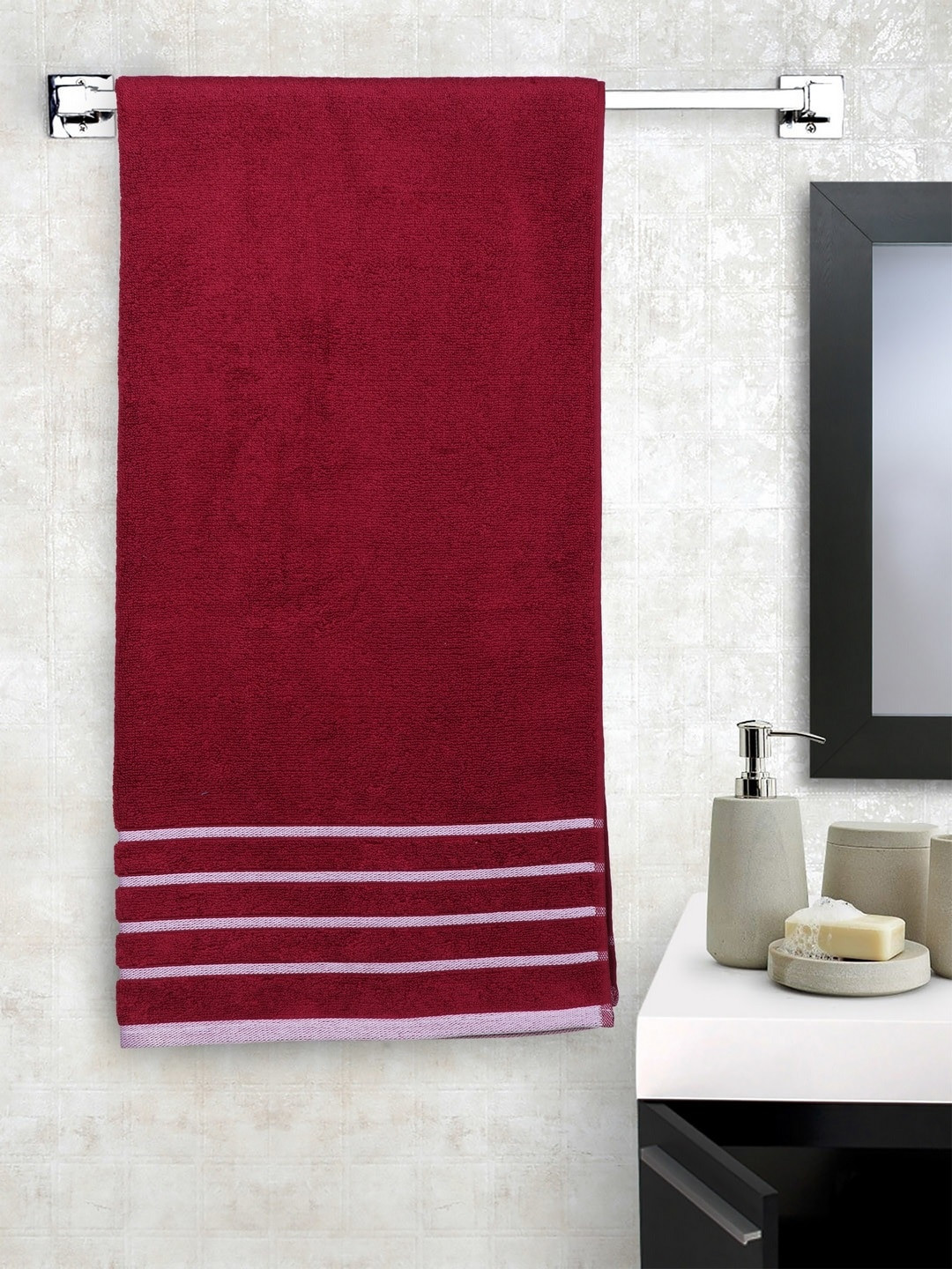 MARK HOME Maroon Cotton 500 GSM Zero Twist Anti Microbial Treated Bath Towel