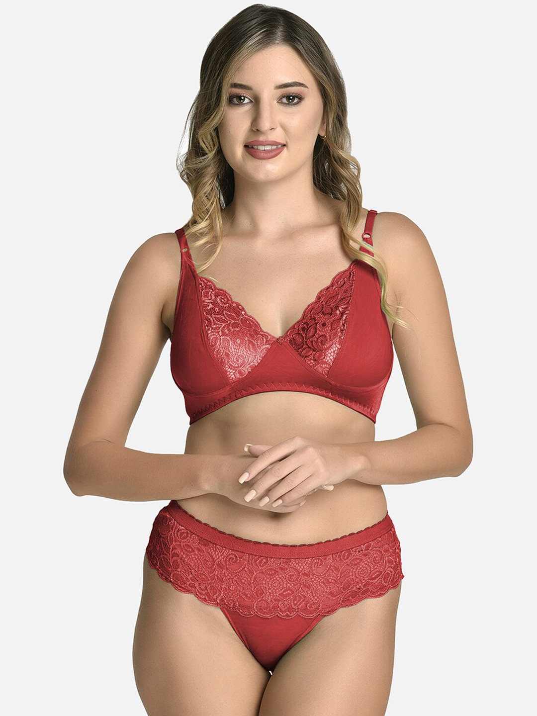 StyFun Self Designed Cotton Lycra Lingerie Set VM_CatSet_Maroon_B