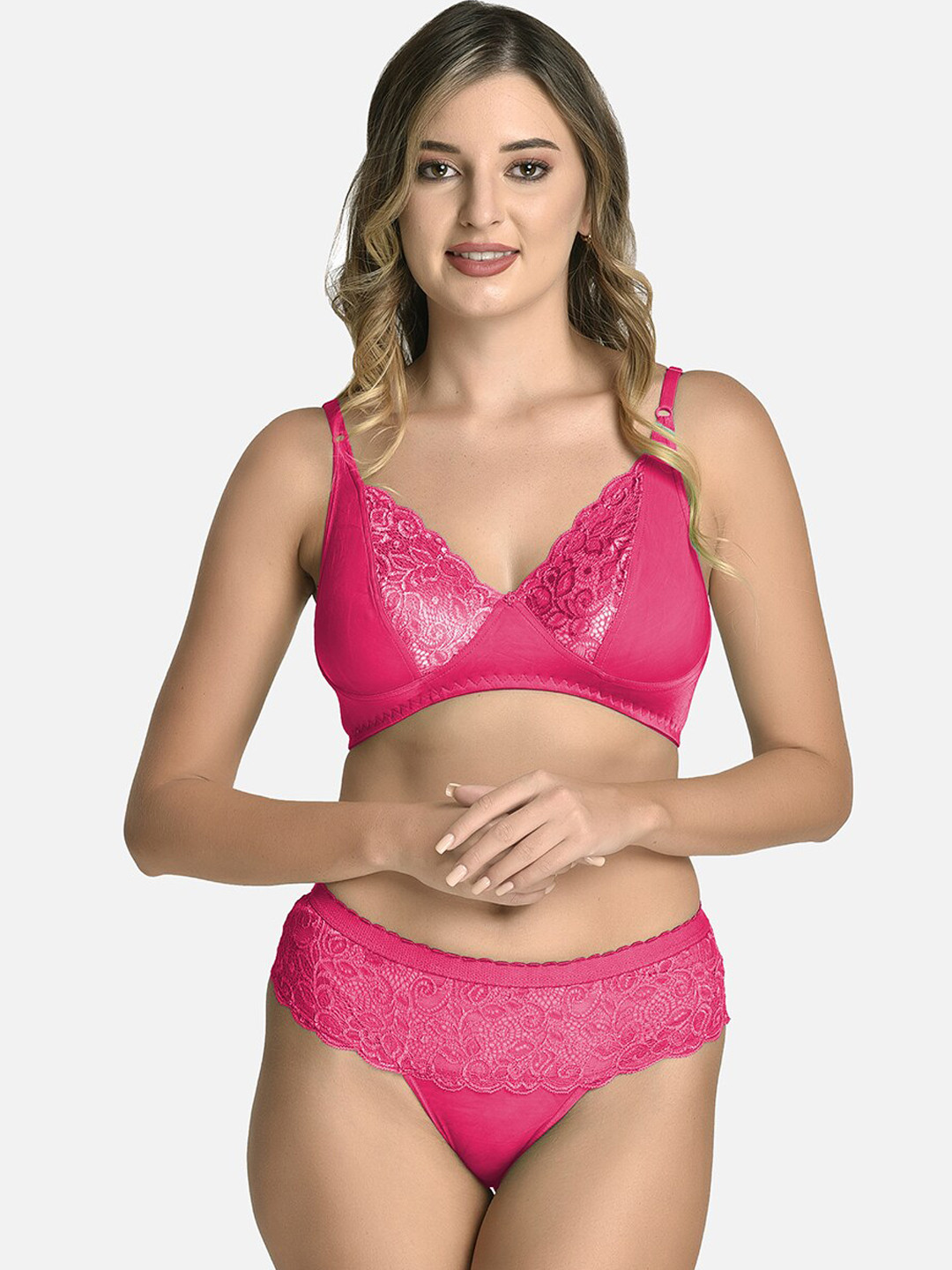 StyFun Self Designed Cotton Lycra Lingerie Set VM_CatSet_Pink_B