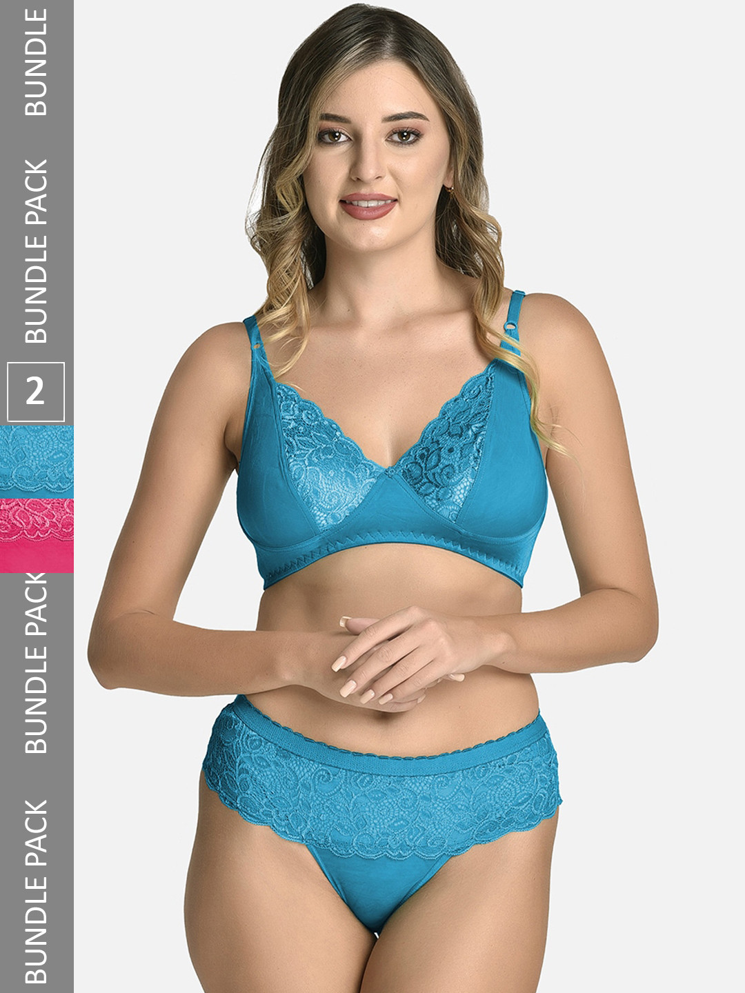 StyFun Pack Of 2 Self Designed Cotton Lycra Lingerie Set VM_CatSet_BluePink_B