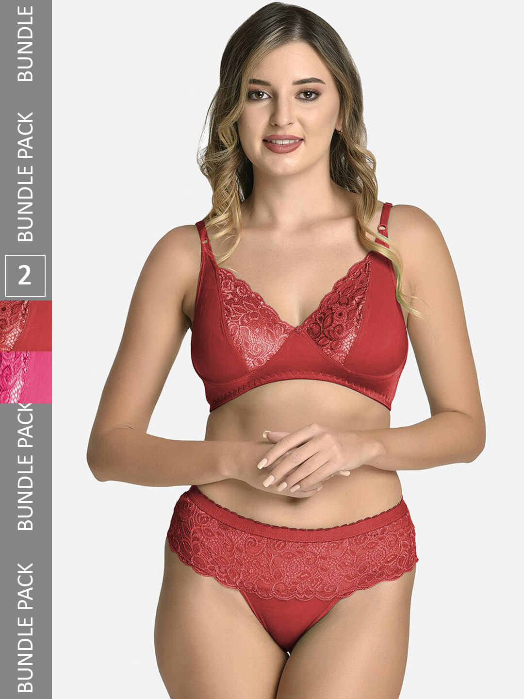 StyFun Pack Of 2 Self Designed Cotton Lycra Lingerie Set VM_CatSet_MaroonPink_B