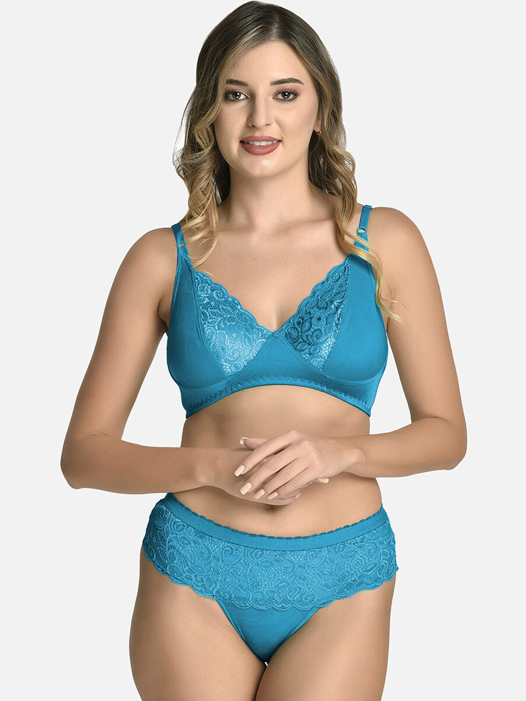 StyFun Self Designed Cotton Lycra Lingerie Set VM_CatSet_Blue_B