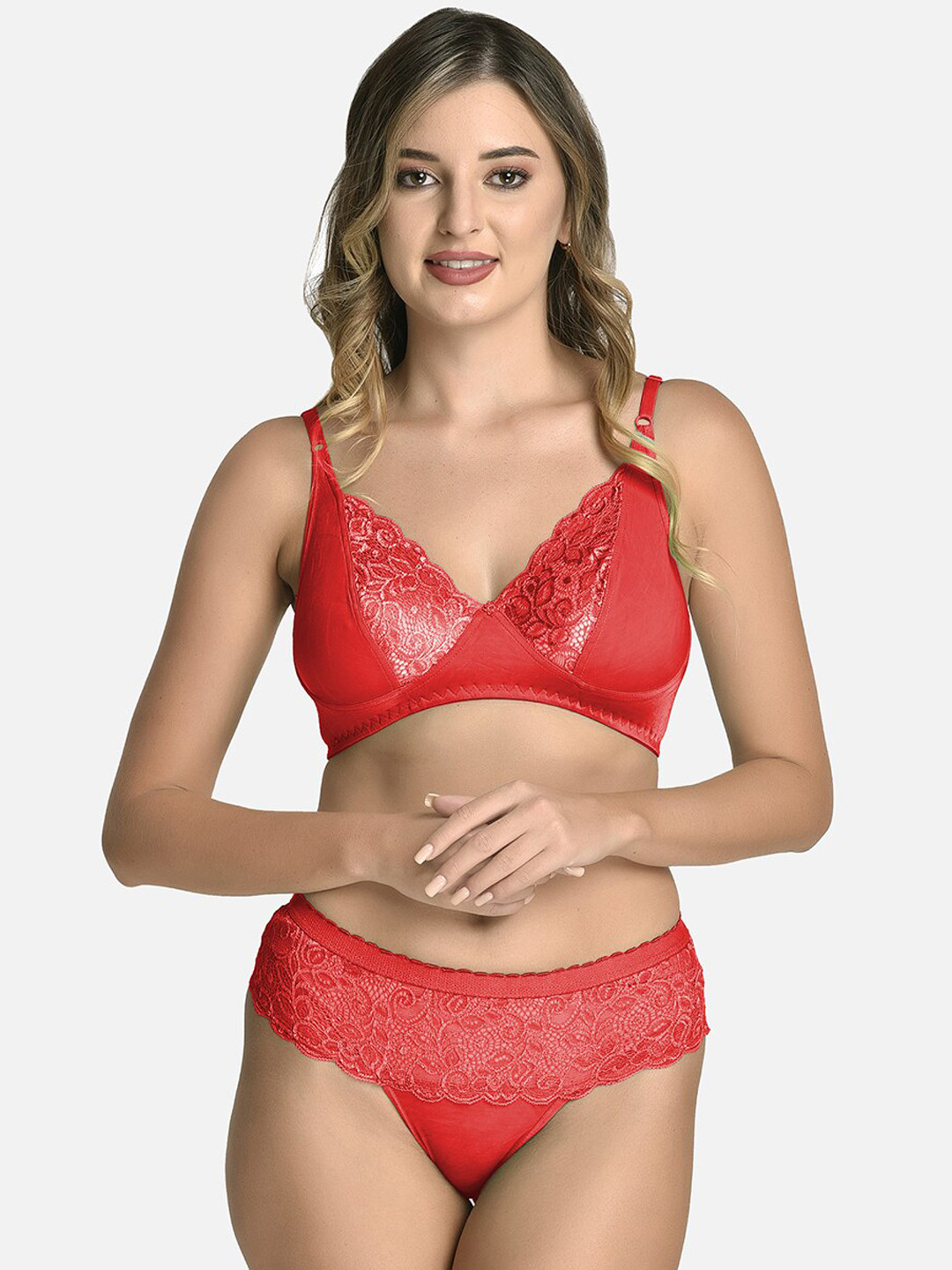 StyFun Self Designed Cotton Lycra Lingerie Set VM_CatSet_Red_B