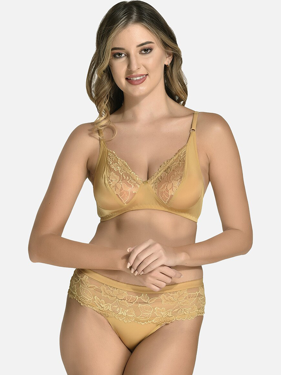 StyFun Self Design Laced Cotton Lycra Lingerie Set VM_CatSet_Beige_B