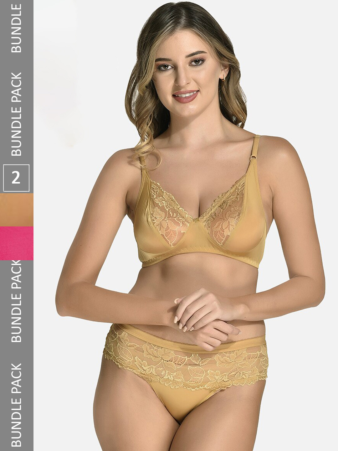 StyFun Pack Of 2 Self Designed Cotton Lycra Lingerie Set VM_CatSet_PinkBeige_B