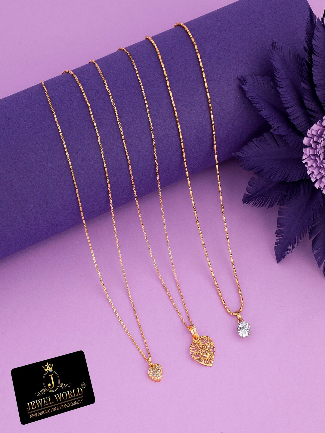 JEWEL WORLD Pack Of 3 Gold-Plated Antique Chain