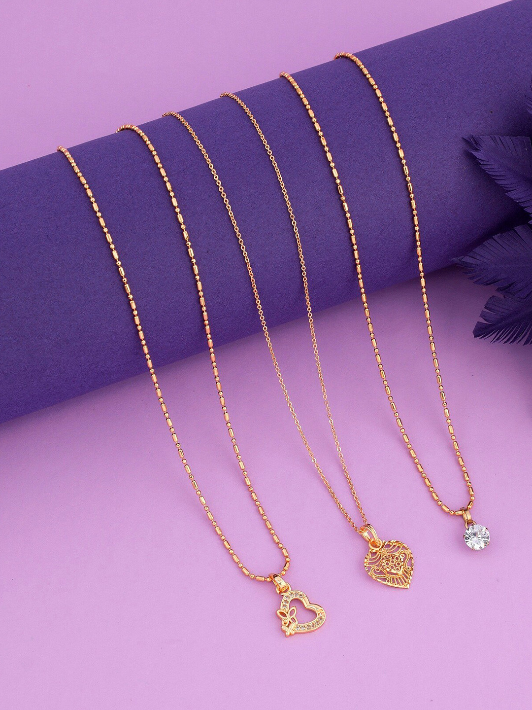 JEWEL WORLD Pack Of 3 Gold-Plated Antique Chain