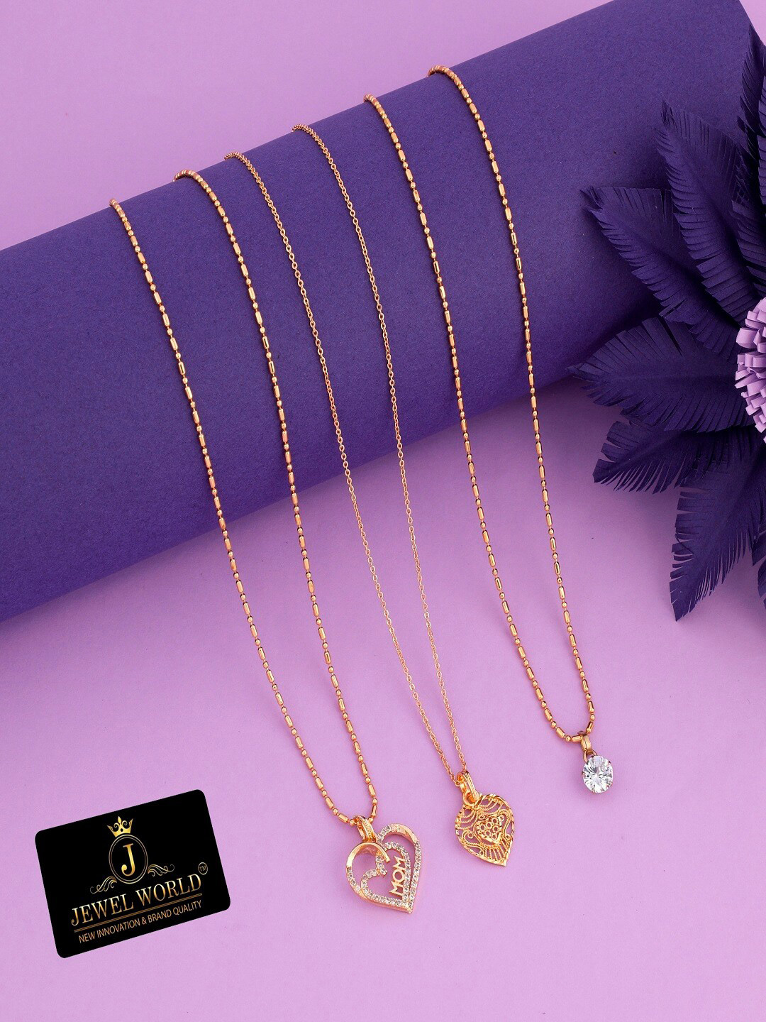 JEWEL WORLD Pack Of 3 Gold-Plated Chain