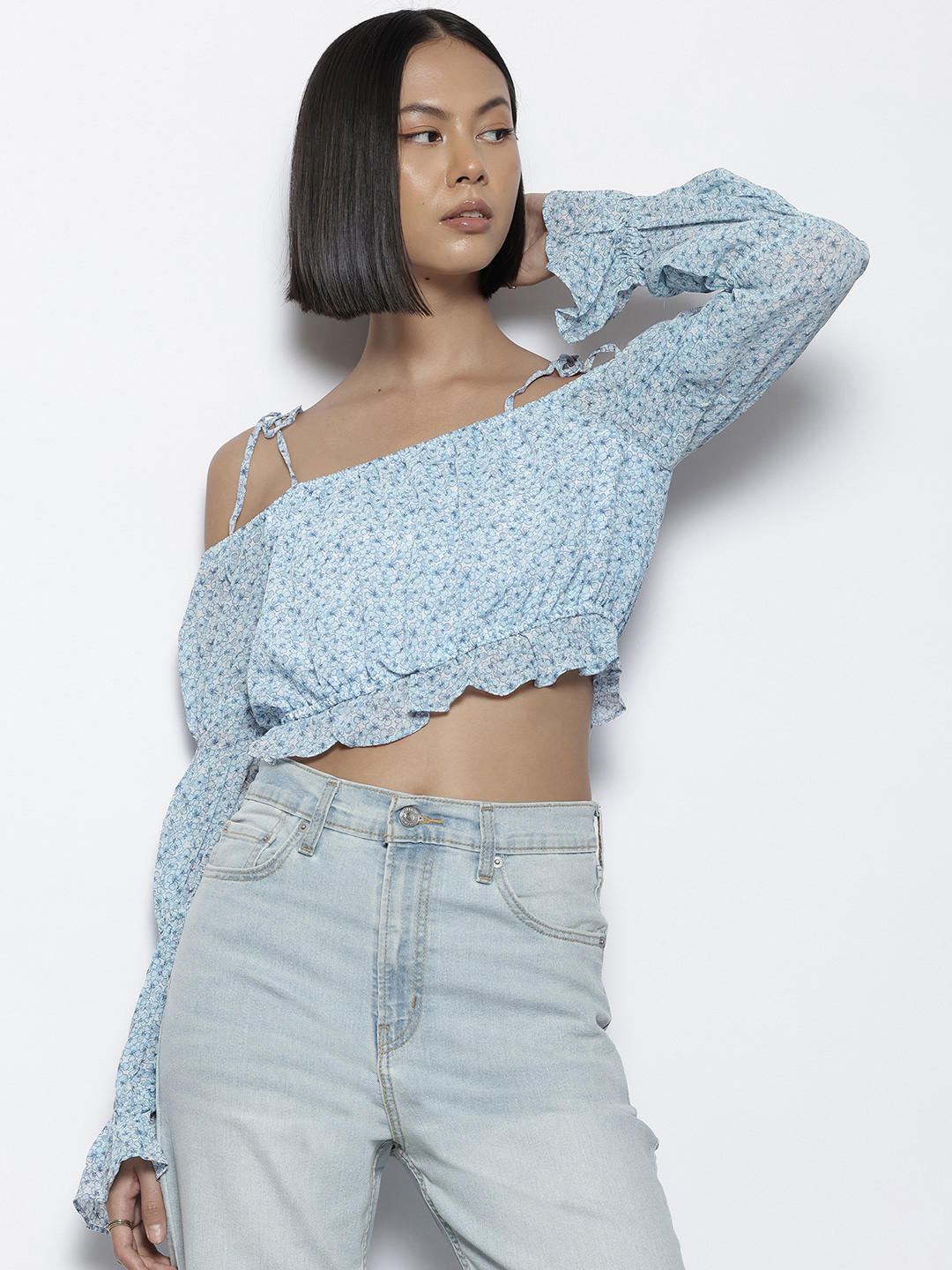 NA-KD Floral Print Off-Shoulder Bardot Crop Top