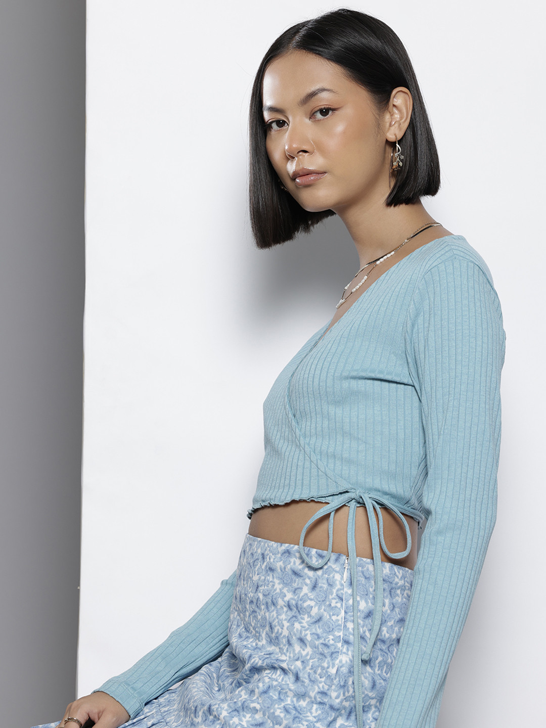 NA-KD Lettuce Hem Wrap Top