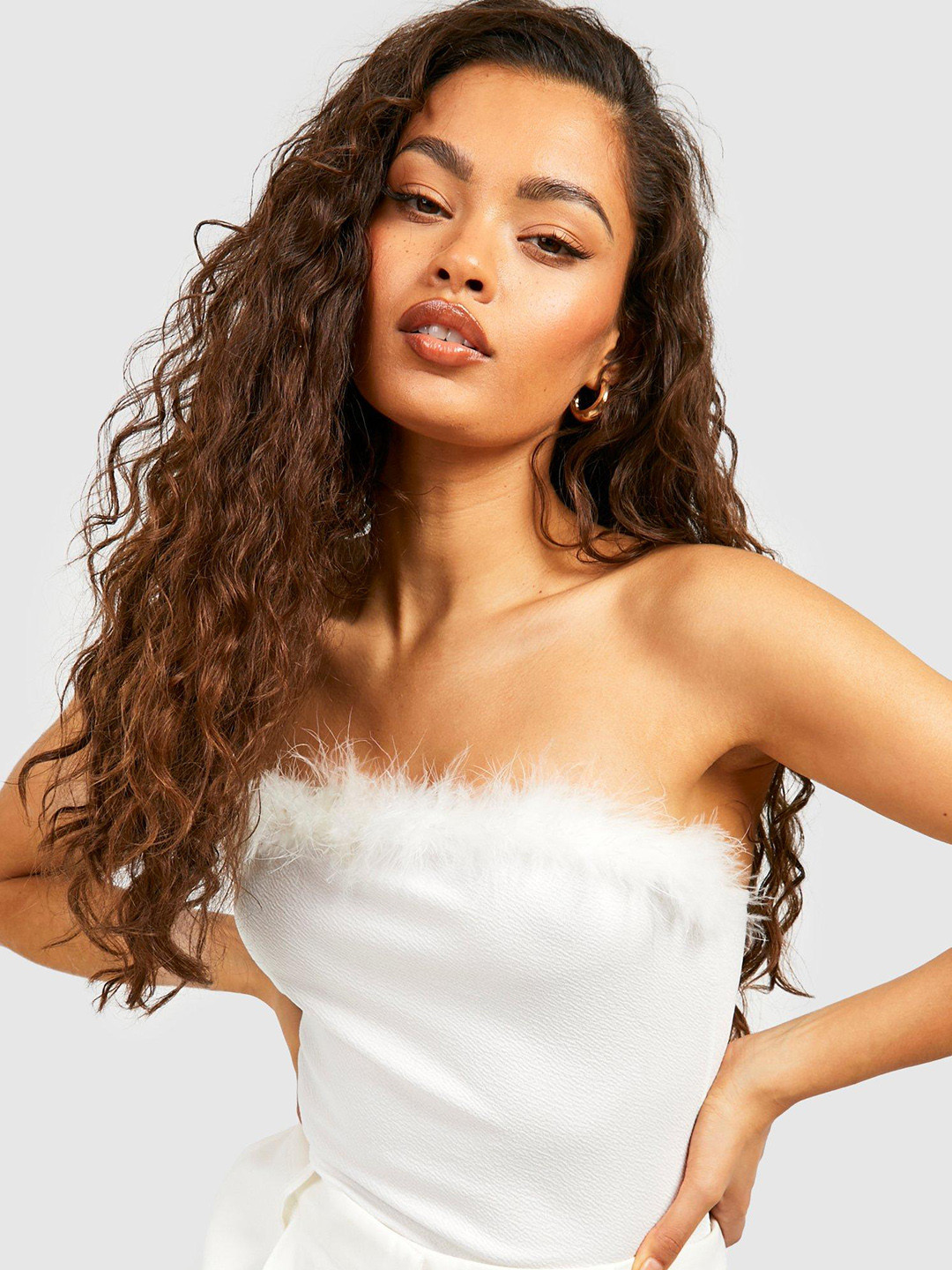 Boohoo Bandeau Faux Fur Bodysuit