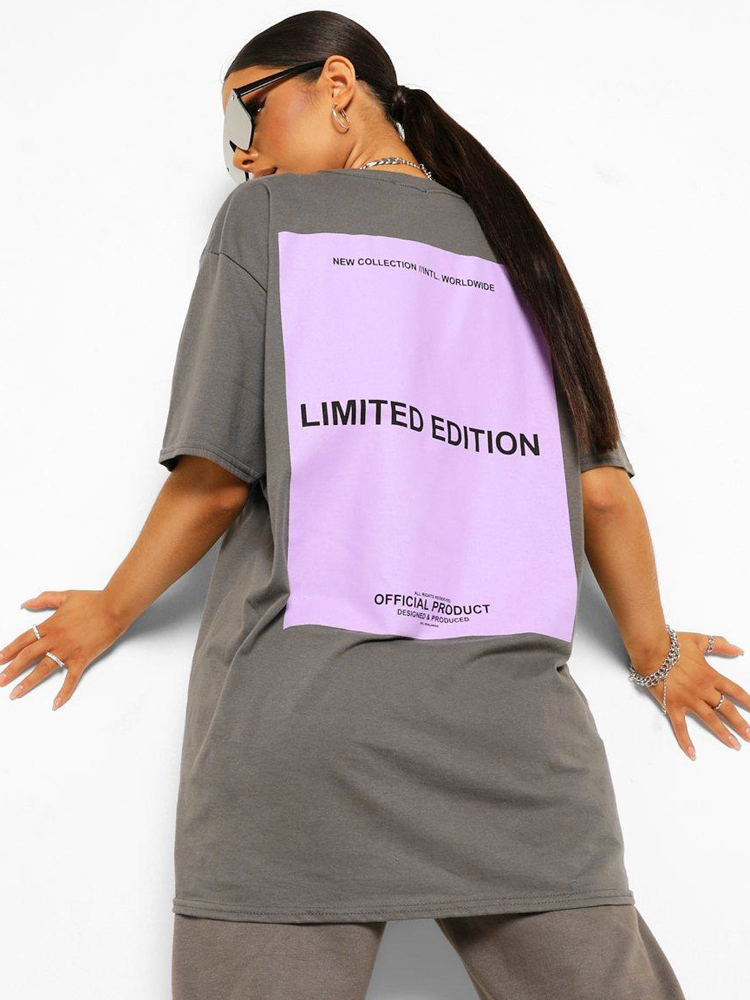 Boohoo Limited Edition Back Printed Drop-Shoulder Sleeves Pure Cotton Oversized  T-shirt