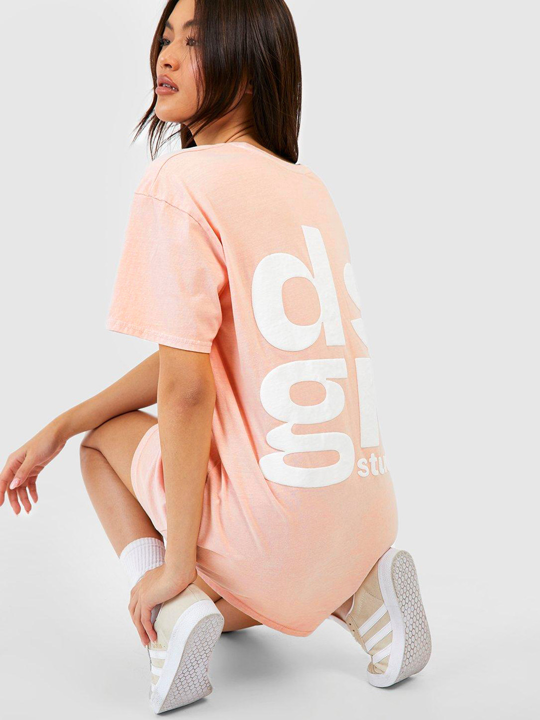 Boohoo Pure Cotton Typography Printed Oversized T-shirt Mini Dress